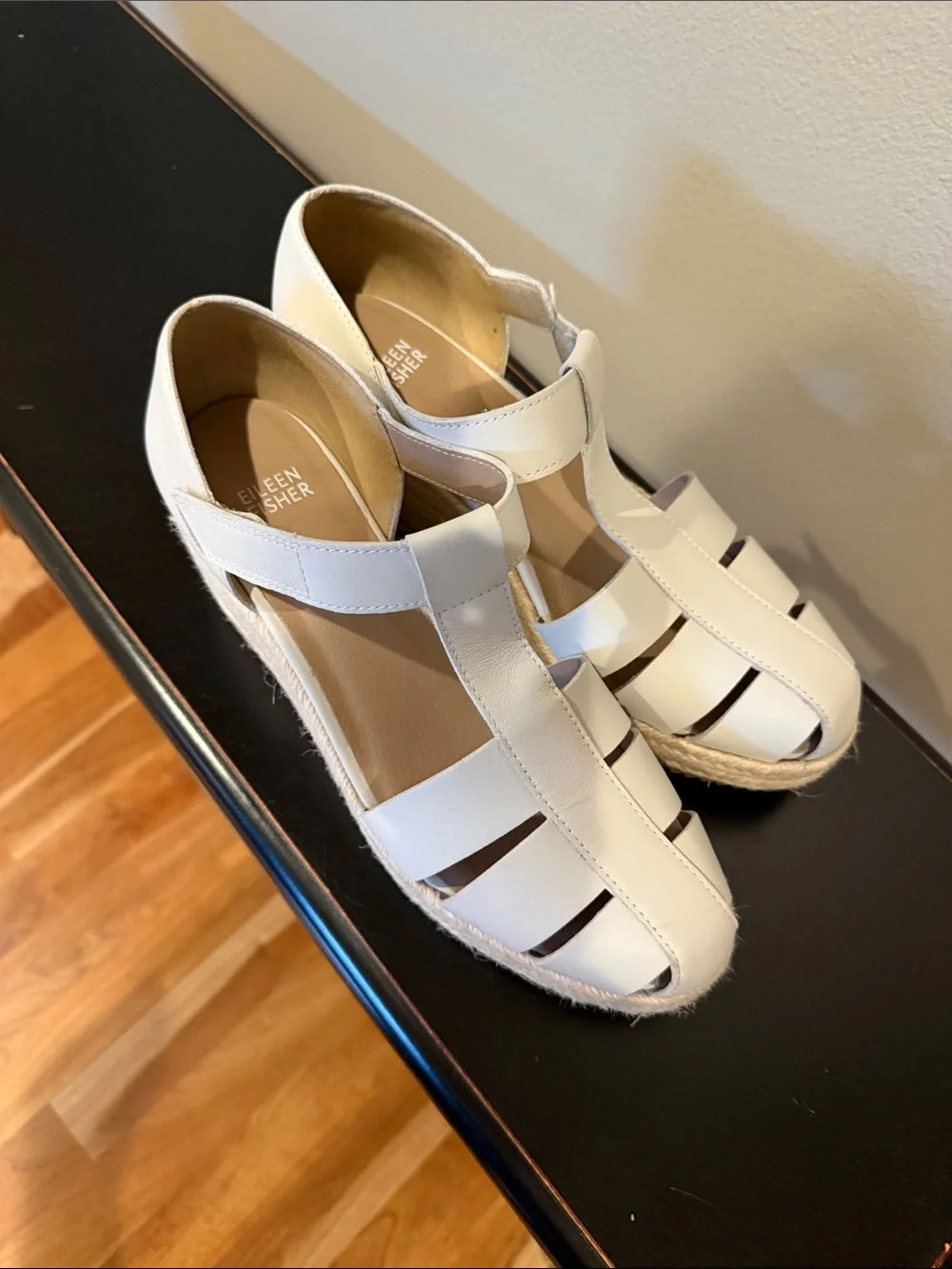 Eileen Fisher Cream Tilly Leather Espadrille Wedge Sandal Sz 9. Never worn. New